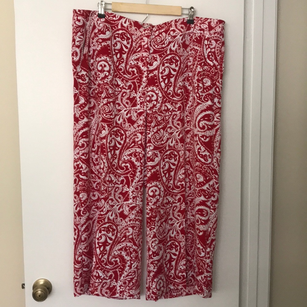Loft red and white paisley wide leg pants